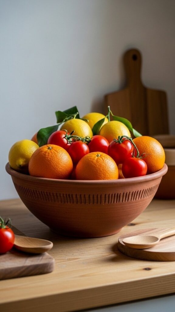 A Bowl of Fruit or Vegetables as the Primary Counter Centerpiece