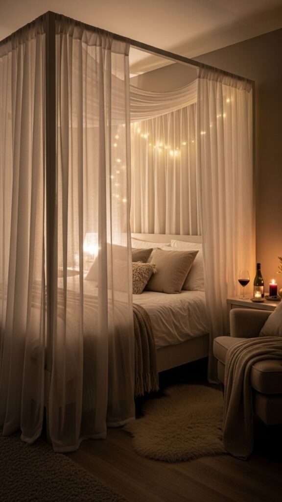 A Canopy Frame Over the Bed Without Ceiling Mounts