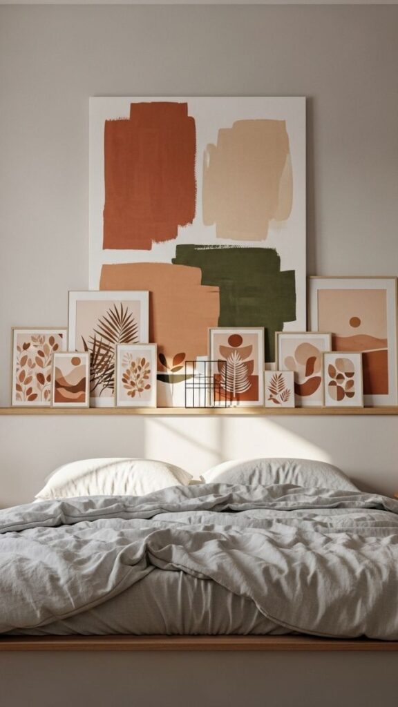 A Canvas or Framed Piece Leaning Against the Wall on a Ledge