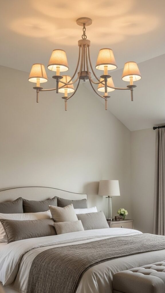 A Chandelier with Fabric Shades Instead of Open Bulbs