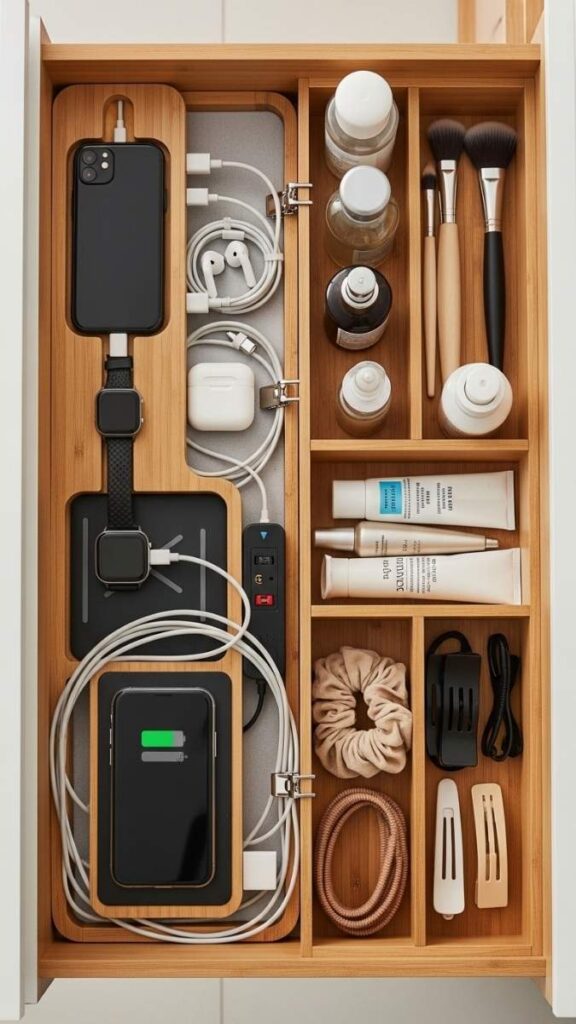 A Charging Station Hidden in the Vanity Drawer for Devices