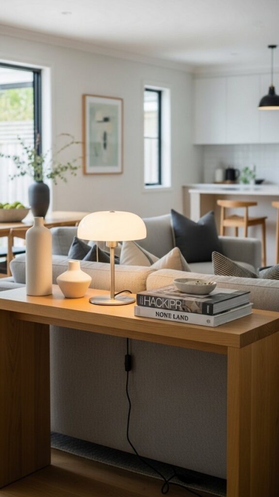 A Console Table Behind the Sofa as a Room Divider