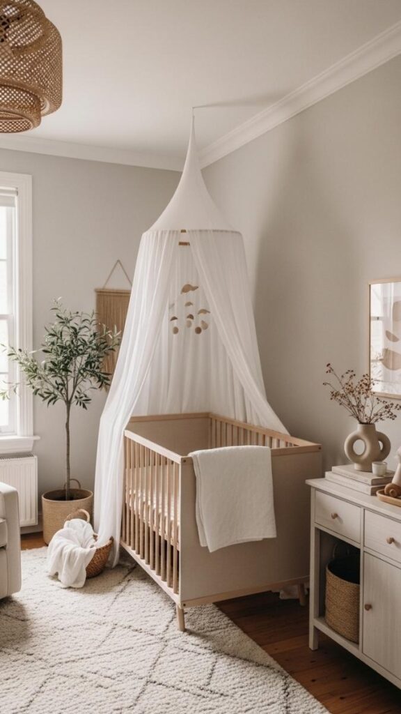 A Crib Canopy with a Simple Wooden Hoop