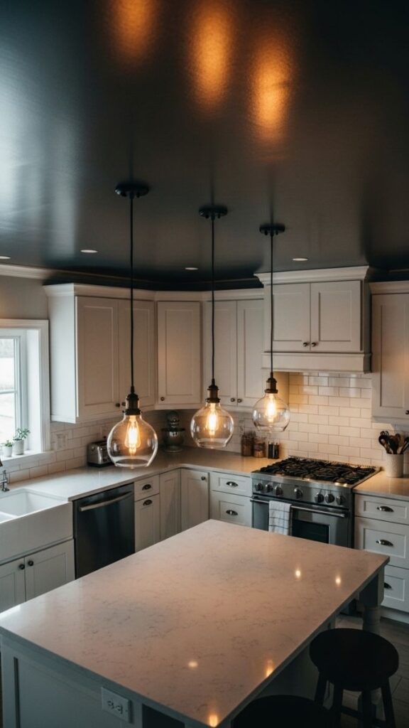 A Dark or Richly Colored Paint on the Kitchen Ceiling
