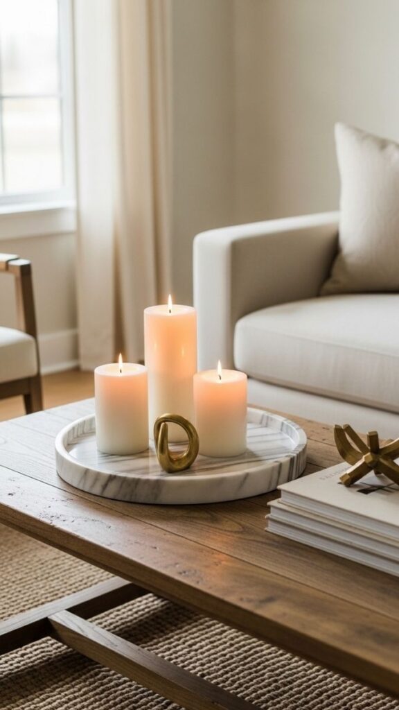 A Decorative Tray and Candle Set for a Styled Coffee Table