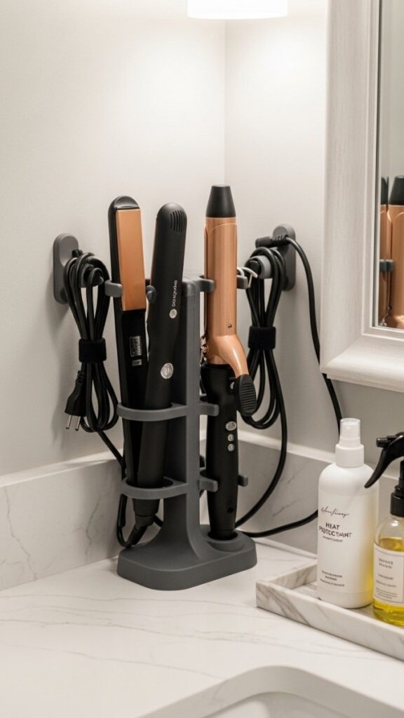 A Dedicated Hair Tools Station With Heat-Safe Holder