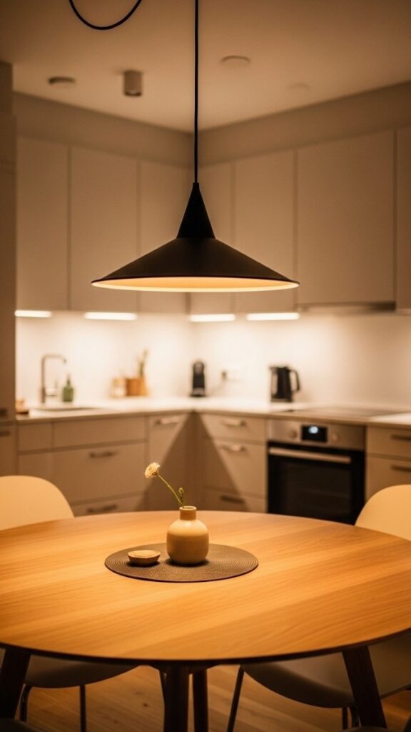 A Dining Area Defined by Lighting, Not Walls