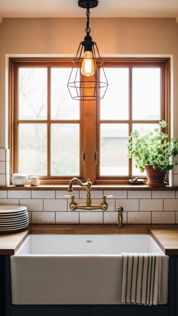A Farmhouse-Style Pendant Light Over the Sink