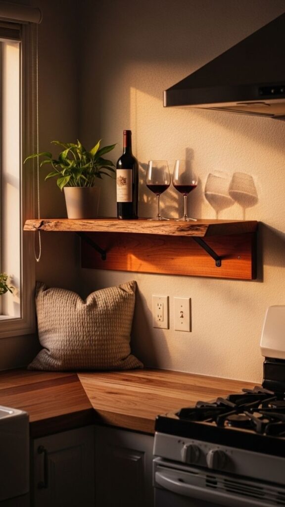 A Floating Shelf Bar Cart Alternative for a Kitchen Nook