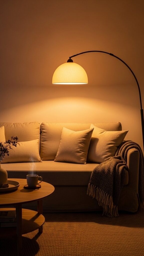 A Floor Lamp Behind the Sofa to Break the Overhead Habit