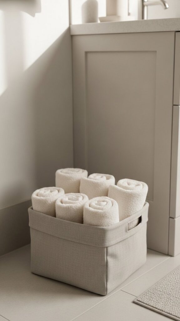 A Folded Linen Basket for Towels That Takes Counter Pressure Off