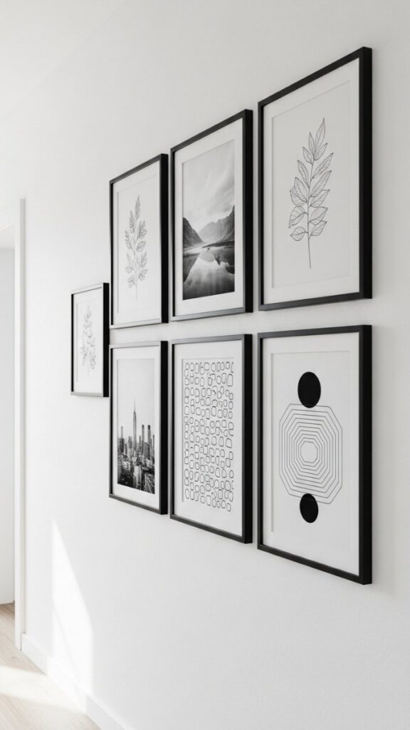 A Gallery Wall With Consistent Frames, Varied Art