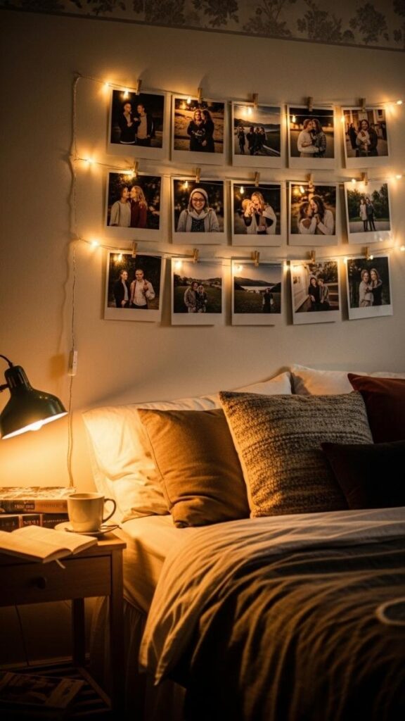 A Gridded Set of Polaroids or Small Prints on Clips or Washi Tape