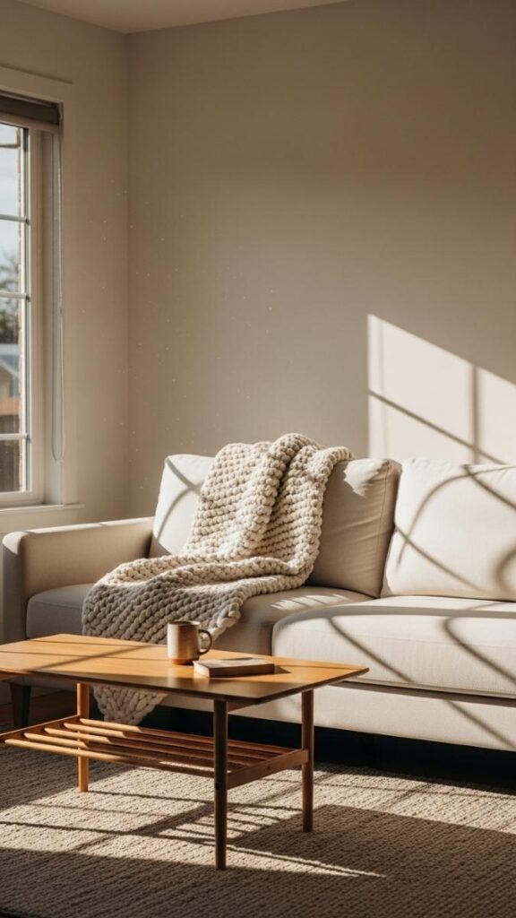 A Low-Profile Sofa With One Textured Throw