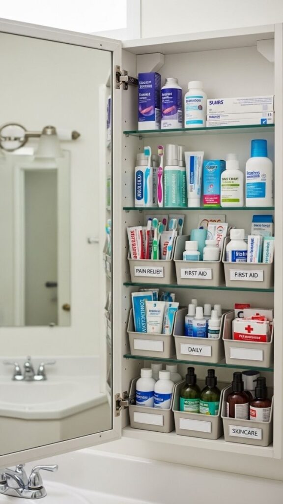 A Medicine Cabinet With Interior Organization for Visible Items