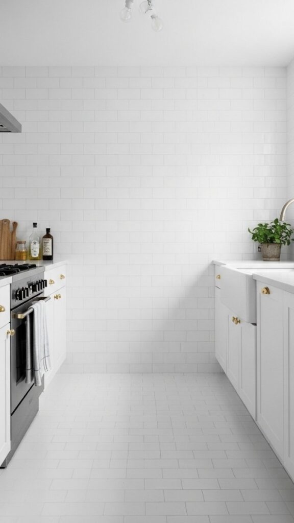 A Monochrome Backsplash That Extends to the Ceiling