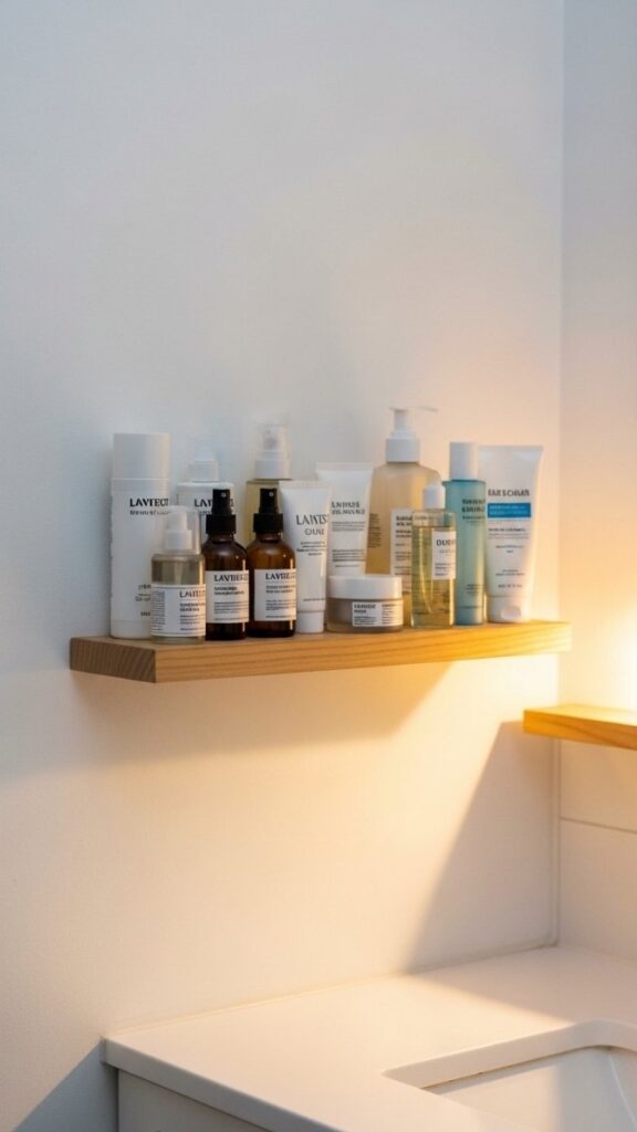 A Mounted Shelf Just Above the Counter for Vertical Storage