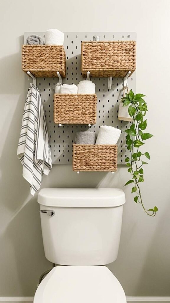 A Pegboard Panel with Small Hooks and Objects