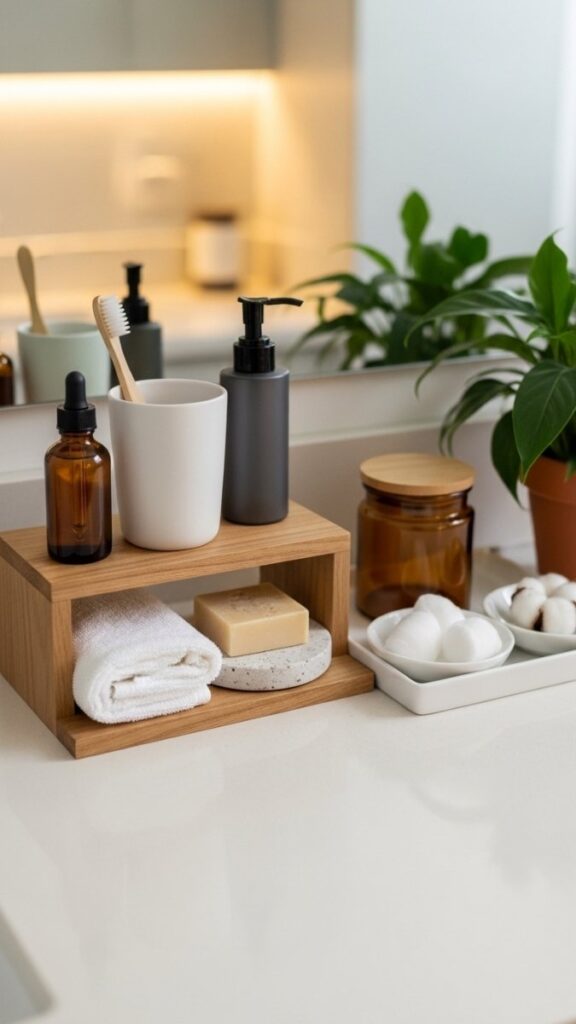 A Riser-and-Tray Combination for Layered Counter Organization