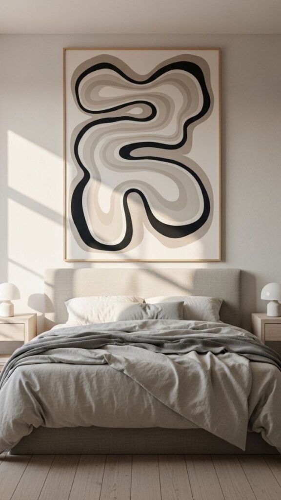 A Single Large-Scale Art Print Centered Above the Headboard