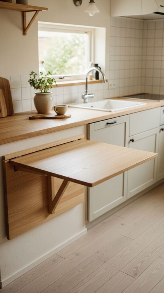 A Small Folding Dining Shelf That Mounts to the Wall