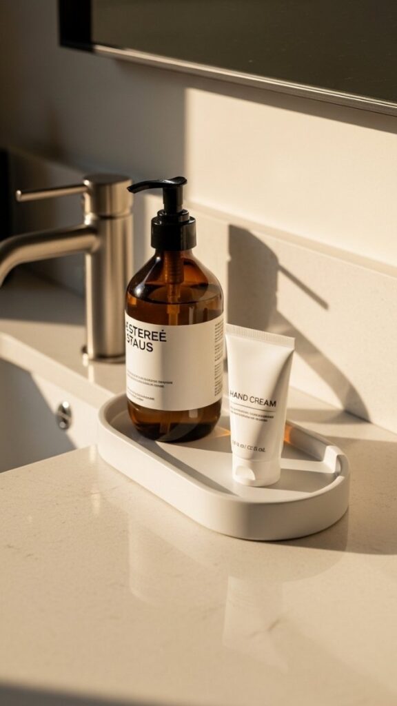 A Small Tray Dedicated Just to Hand Soap and Lotion Near the Sink
