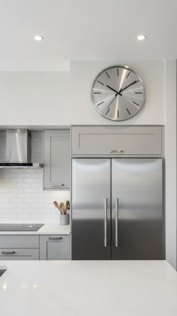 A Statement Clock or Oversized Wall Art Above the Refrigerator
