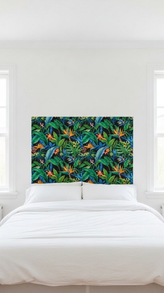 A Statement Wallpaper Panel Applied Only Above the Bed