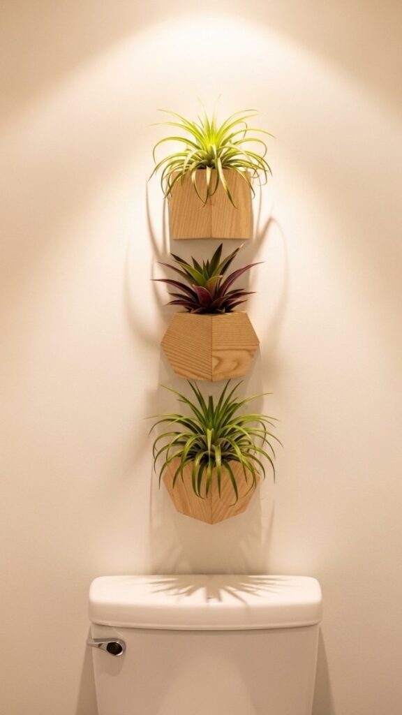 A Vertical Set of Two or Three Small Plants in Individual Pots