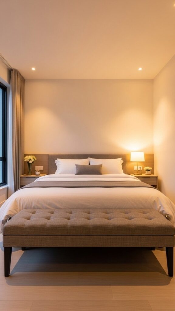 Add a Bench at the Foot of the Bed for Function and Visual Grounding