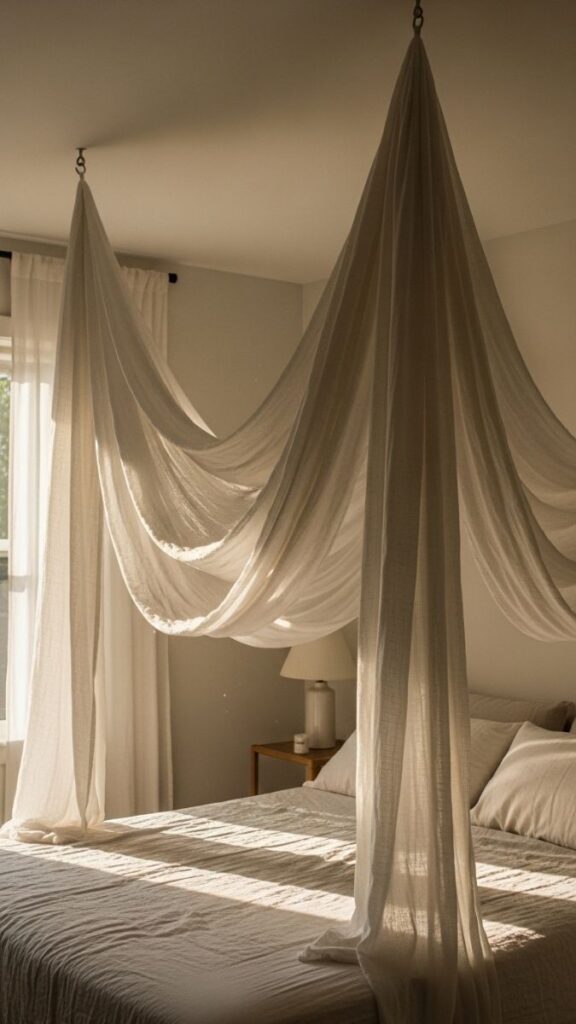 Add a Canopy or Draped Fabric Above the Bed