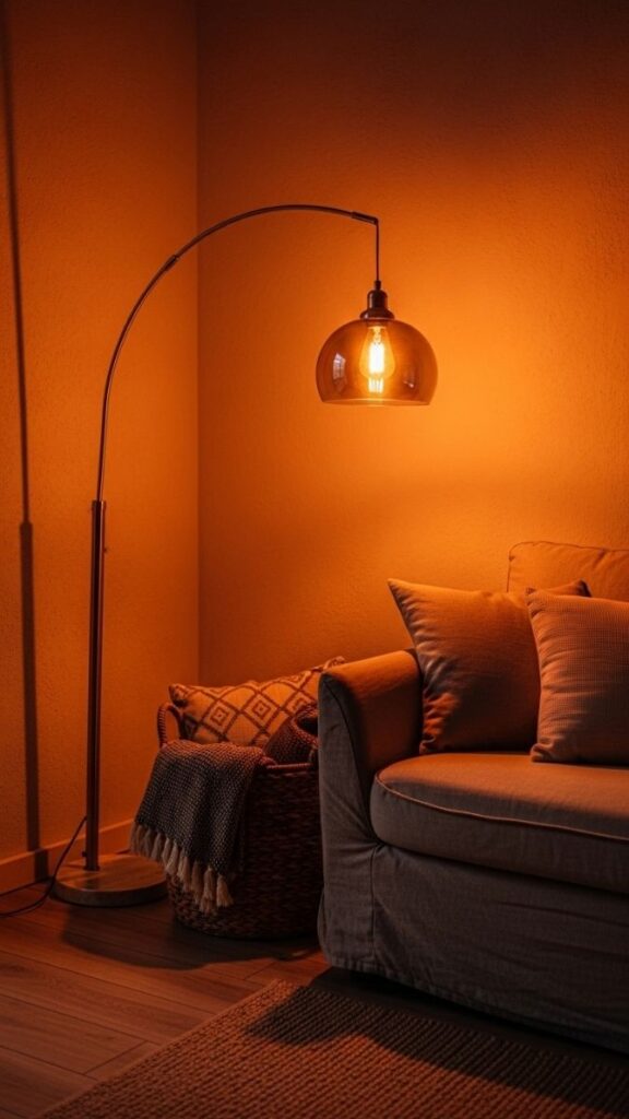 Add a Floor Lamp with a Warm Bulb to Replace Overhead Lighting