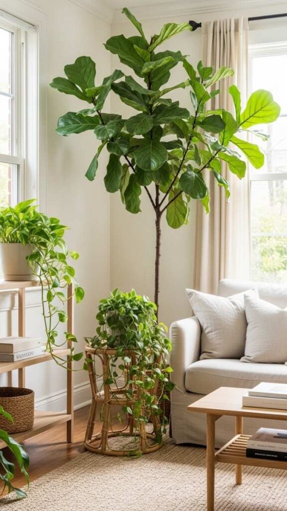 Add Greenery Using Low-Maintenance Plants Placed at Varying Heights