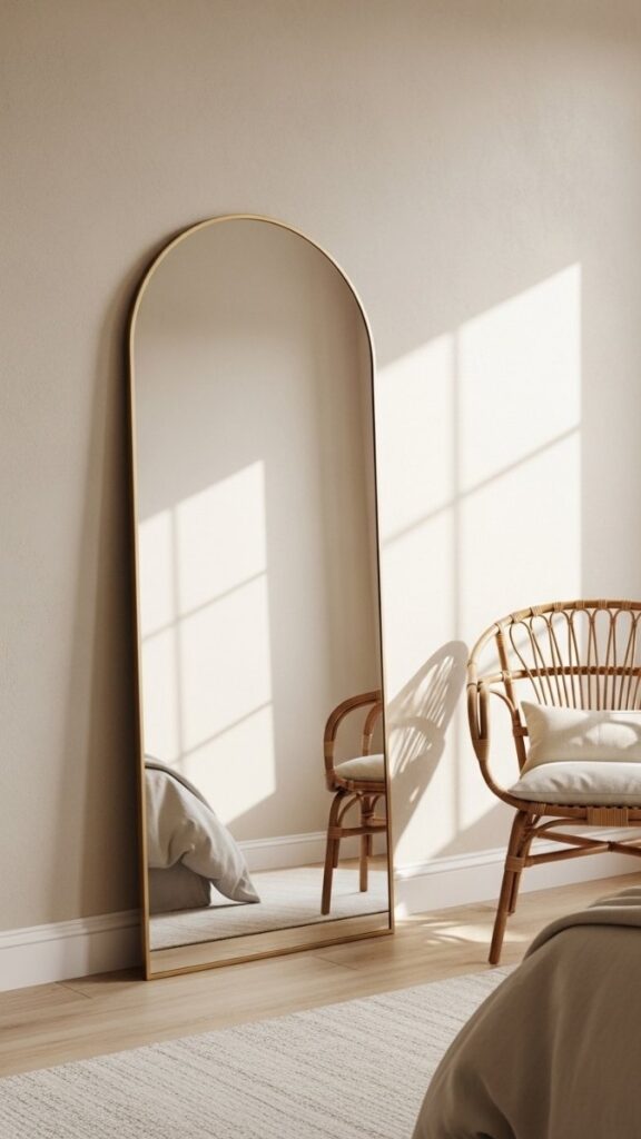 Arch-Shaped Wall Mirror to Open Up a Small Bedroom