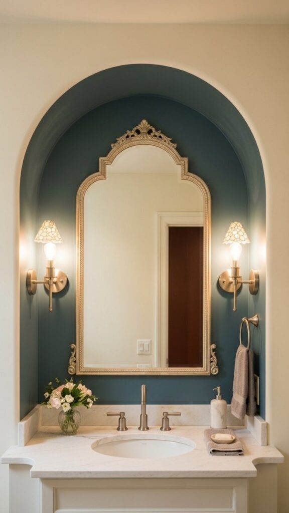 Arched Alcove or Niche Behind the Vanity Mirror