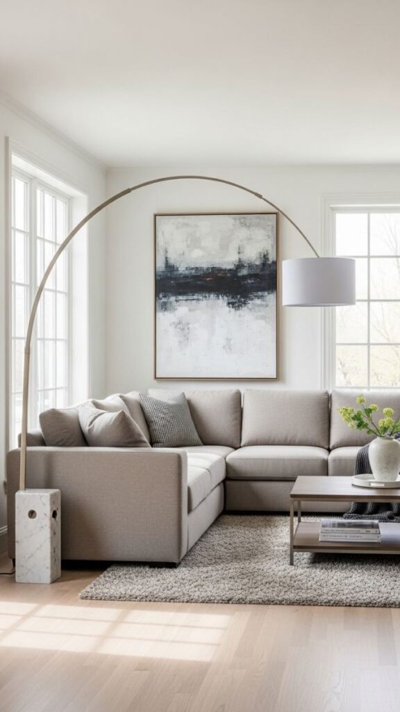 Balance a Large Sofa With a Scaled-Up Light Fixture