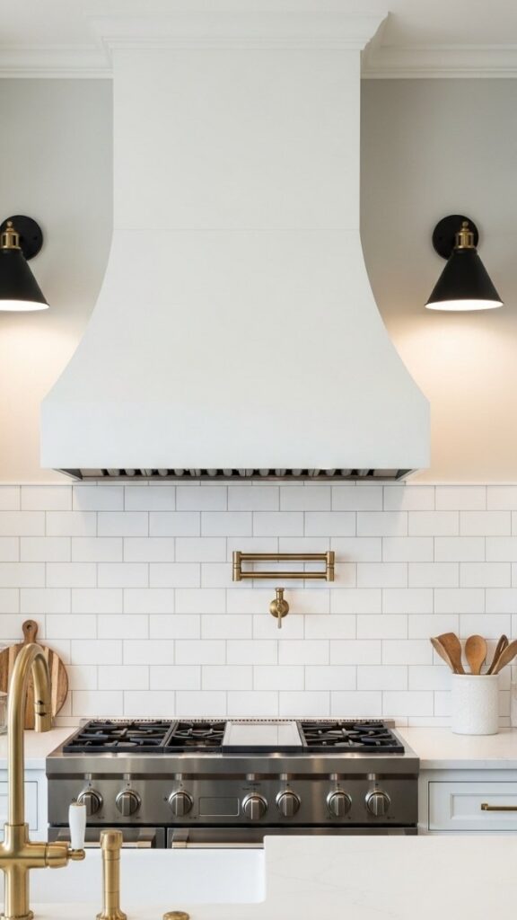 Bar-Style Sconces on Either Side of a Range Hood
