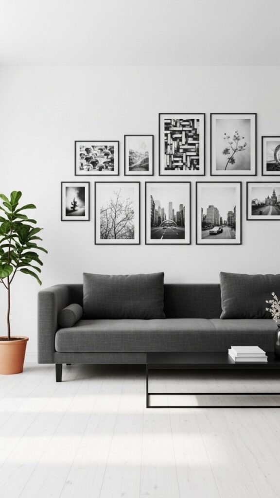 Black and White Photo Wall With Personal or Editorial Prints