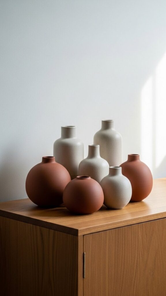 Ceramic or Terracotta Vases in a Grouped Arrangement