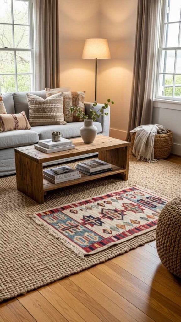 Cotton or Wool Layered Rugs on Hardwood Floors