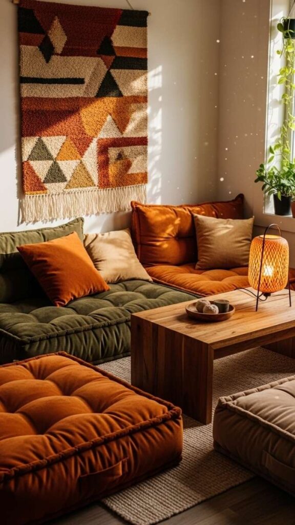Create a Floor Seating Nook With Oversized Cushions and a Low Table