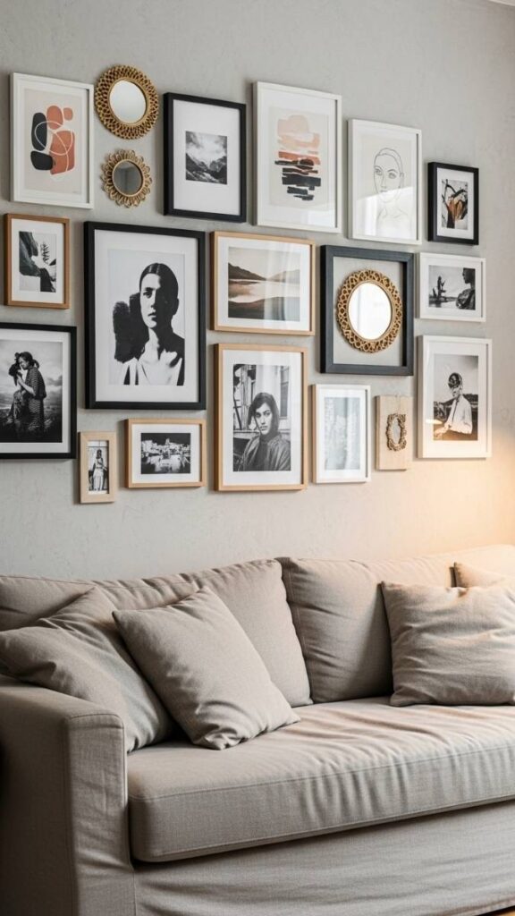Create Visual Depth With a Gallery Wall Behind the Sofa