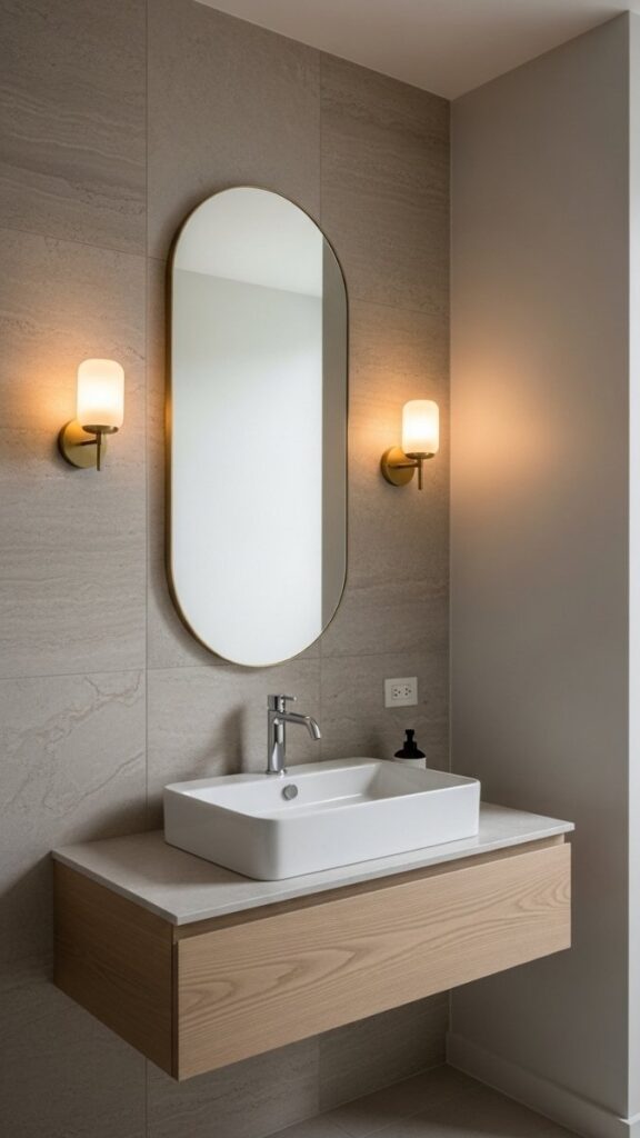Curved Mirror Above a Rectangular Sink  The Shape Contrast Rule