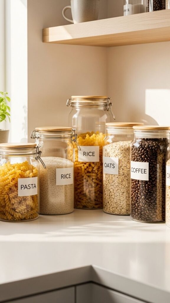 Decanting Dry Goods into Clear Matching Jars
