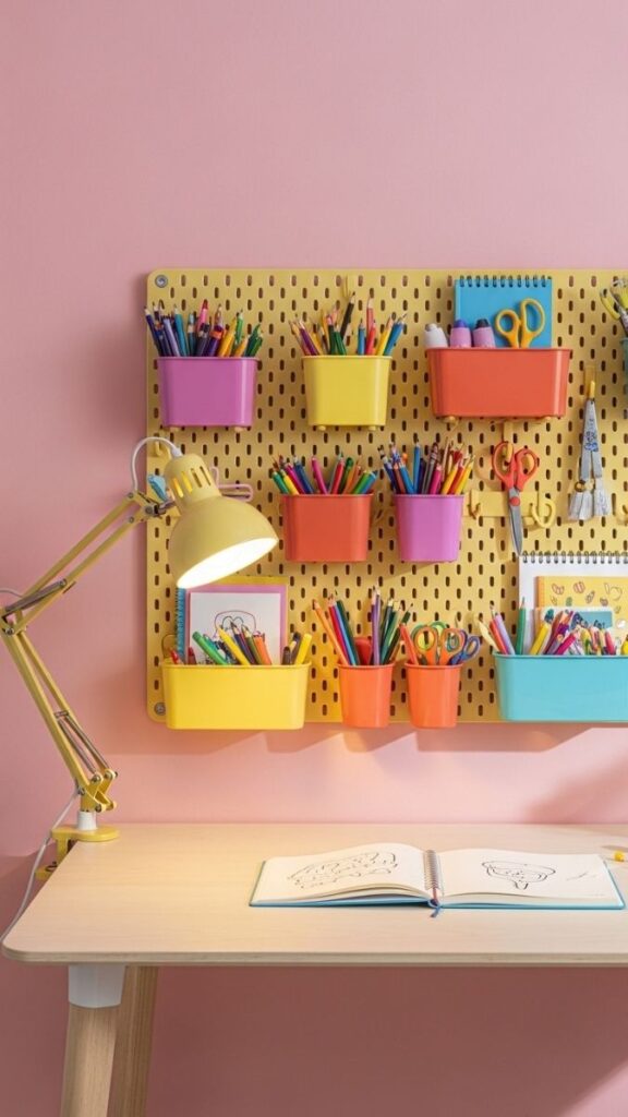 Double-Duty Desk with Pegboard Above