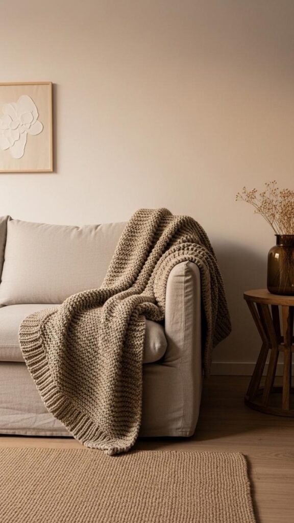 Drape a Textured Throw Blanket Over the Sofa Arm or Back