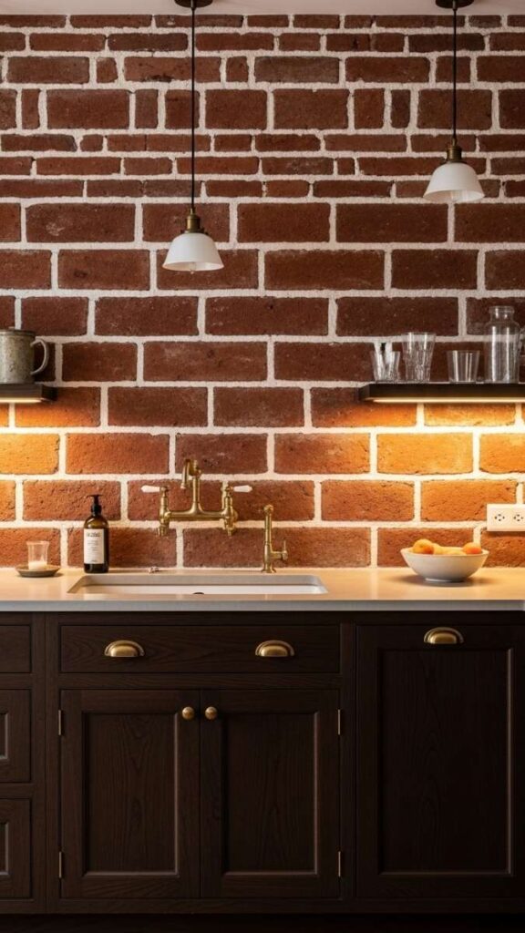 Exposed Brick or Faux Brick Backsplash