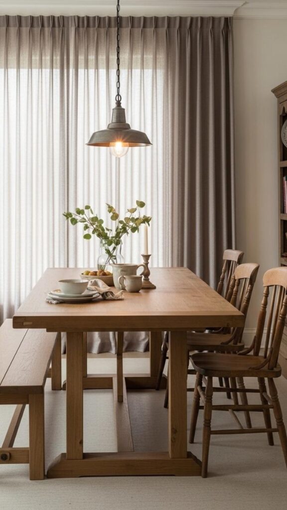 Farmhouse Dining Table With Bench Seating on One Side