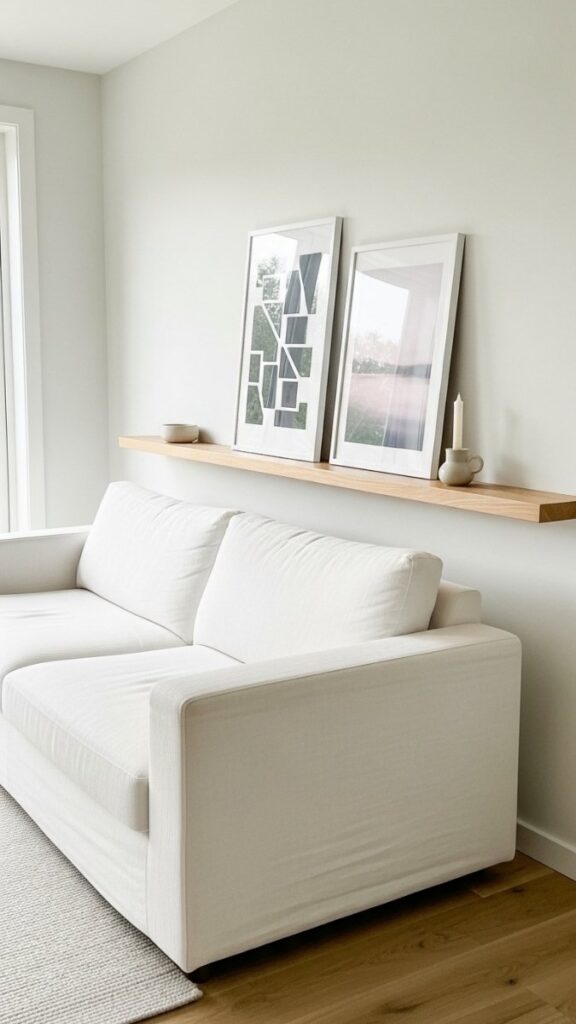 Floating Shelf With Art Leaning Against the Wall