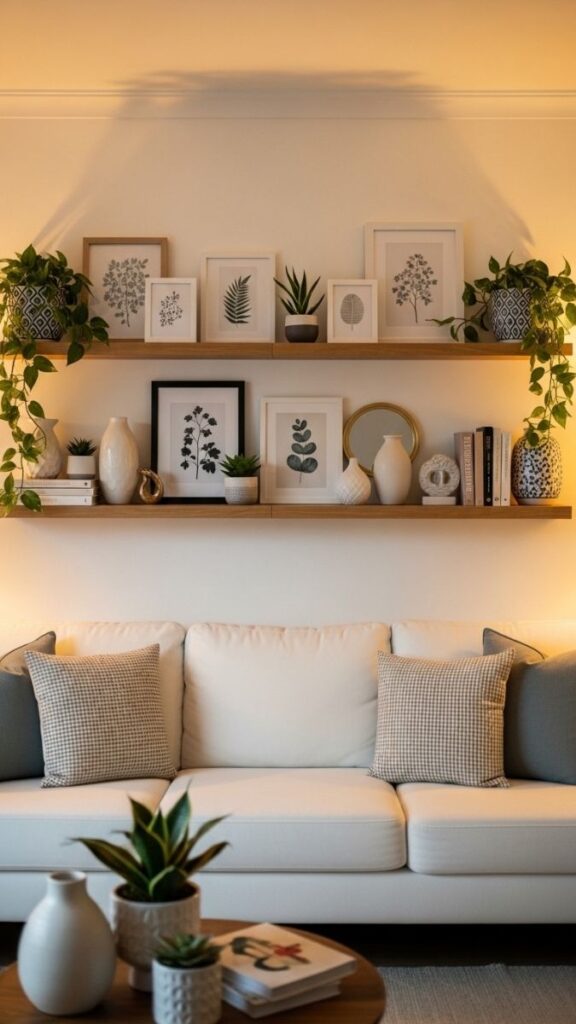 Floating Shelves With Curated Objects and Art